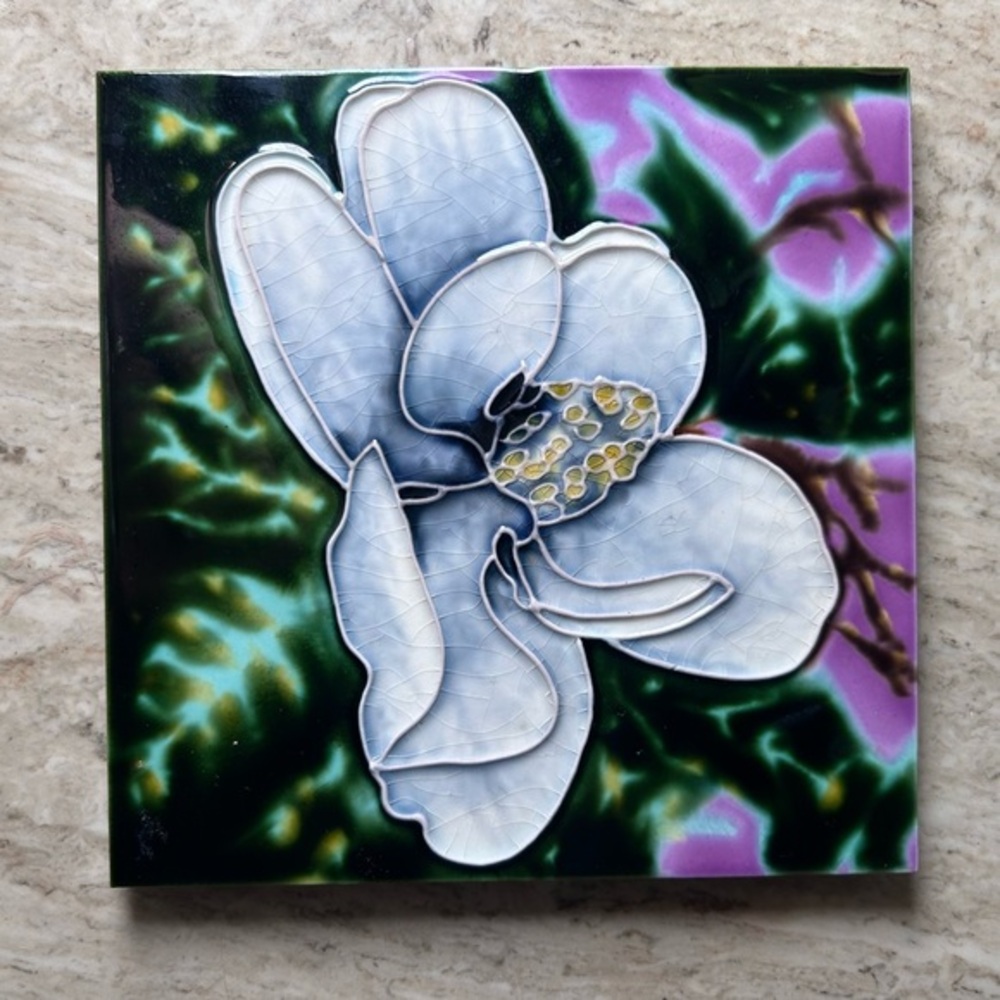 White Magnolia Flower Decorative wall Art Ceramic Tile 6x6 NWOT